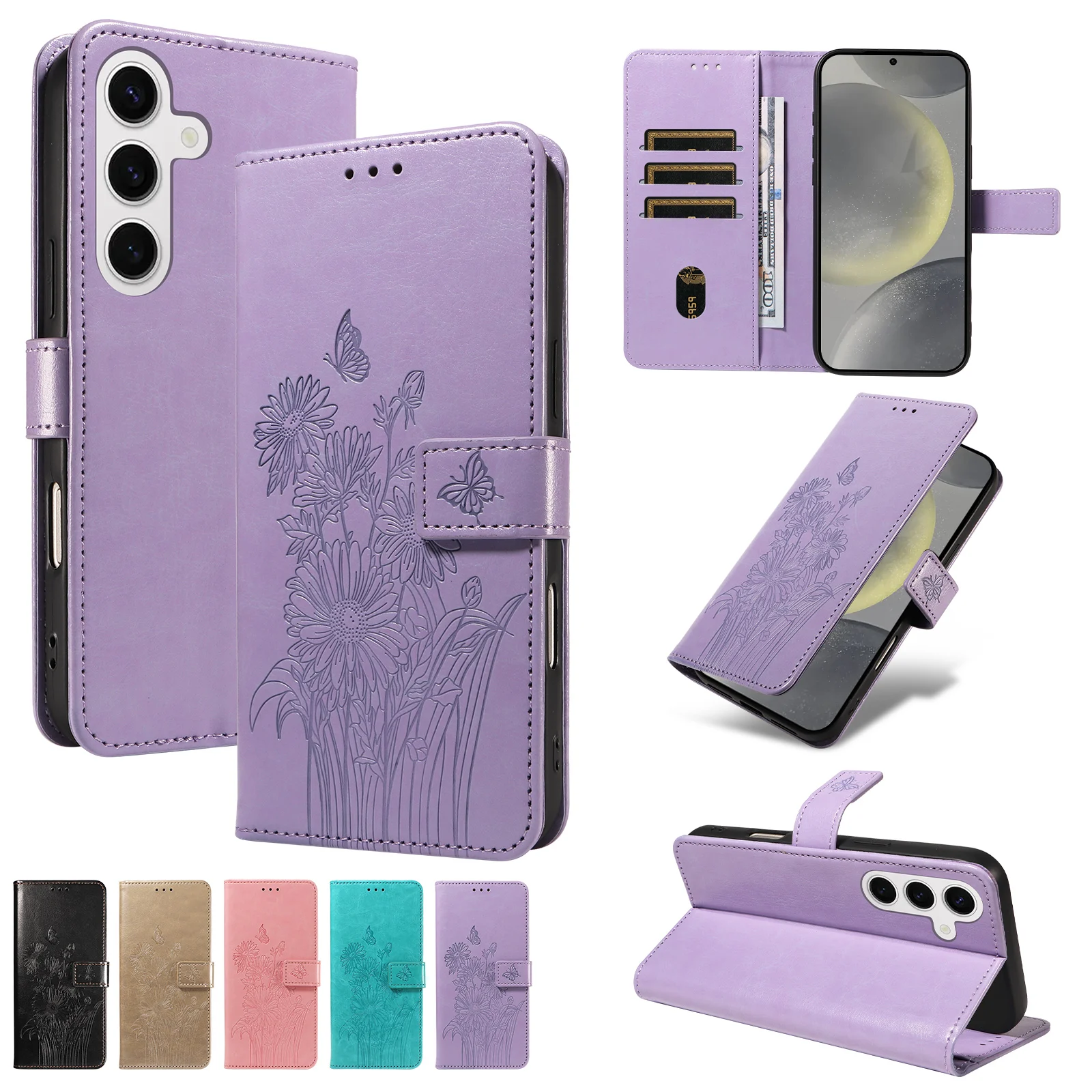 Embossed Faux Leather Flip Card Slot Wallet Phone Case