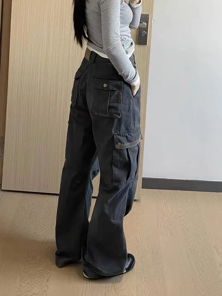 American High Street Design Wide Leg Workwear Jeans Women's Loose Slim High Waist Straight Floor-Length Pants Casual Sle