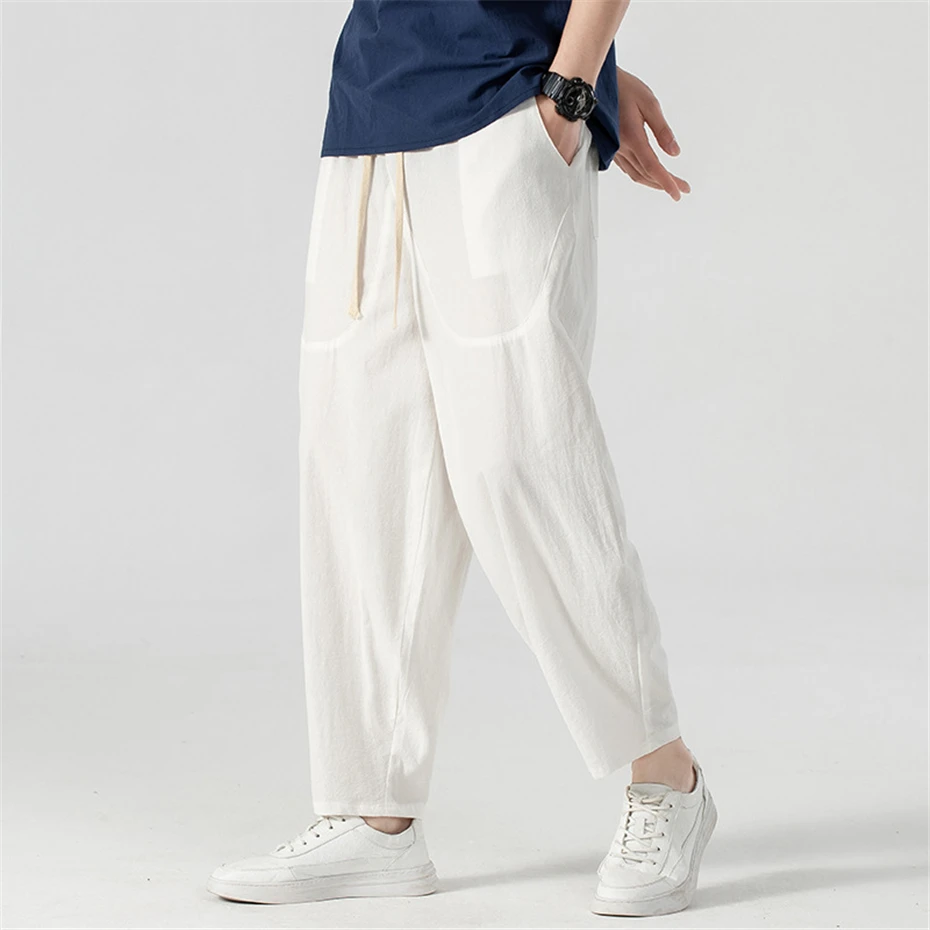 Linen Pants Men Baggy Pants Plus Size 9XL Summer Ankle-length Pants Male Solid Color Bottom Big Size 9XL - Image 5