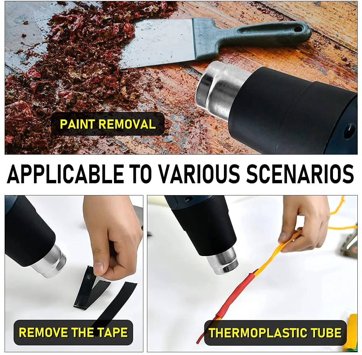 2000W Heat Gun Professional Hot Air Gun Adjustable Temperature 60-600 D 4 Nozzles for DIY Stripping Paint Shrinking PVC and Home 3