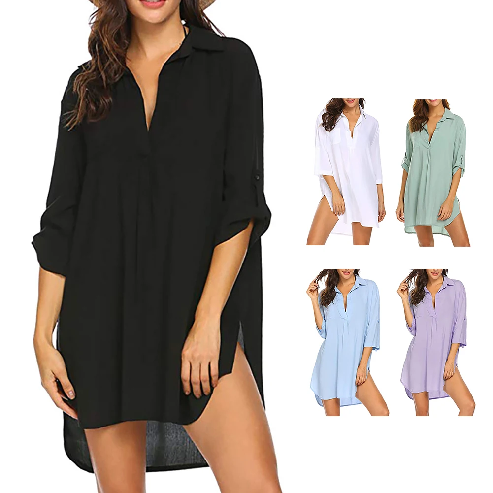 Summer Dress Shirts Beach Holiday Casual Chiffon Comfortable Cover Up Deep Flexible Sun Protection swimsuit cover up swimsuit coverup chiffon cardigan top