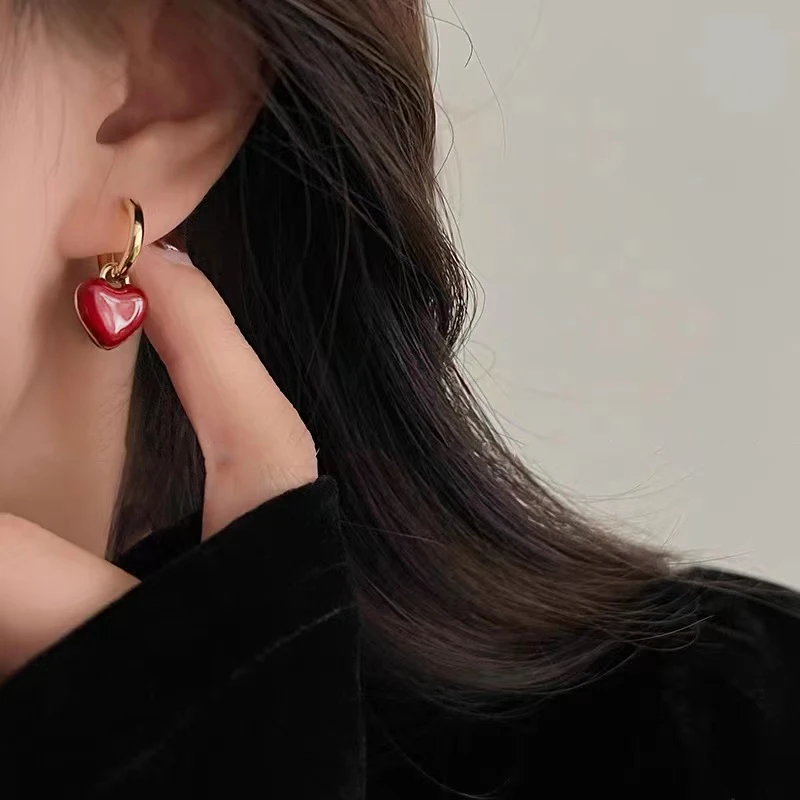 Französische Romantische Süße Doppelseitige Emaille-Herzanhänger-Ohrringe 2025 Modeschmuck Einfache Accessoires für Junge Mädchen – Detail 10