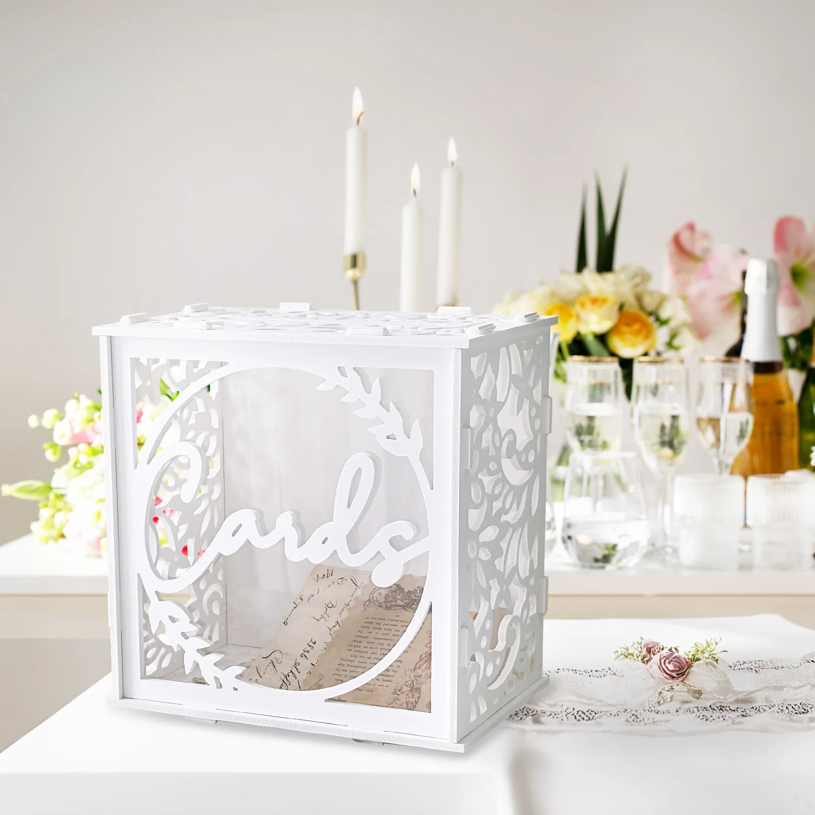 White Wedding Card Box for Receptions PVC Gift Card Box for Wedding with Acrylic Windows Rustic Envelop Money Gift Ann