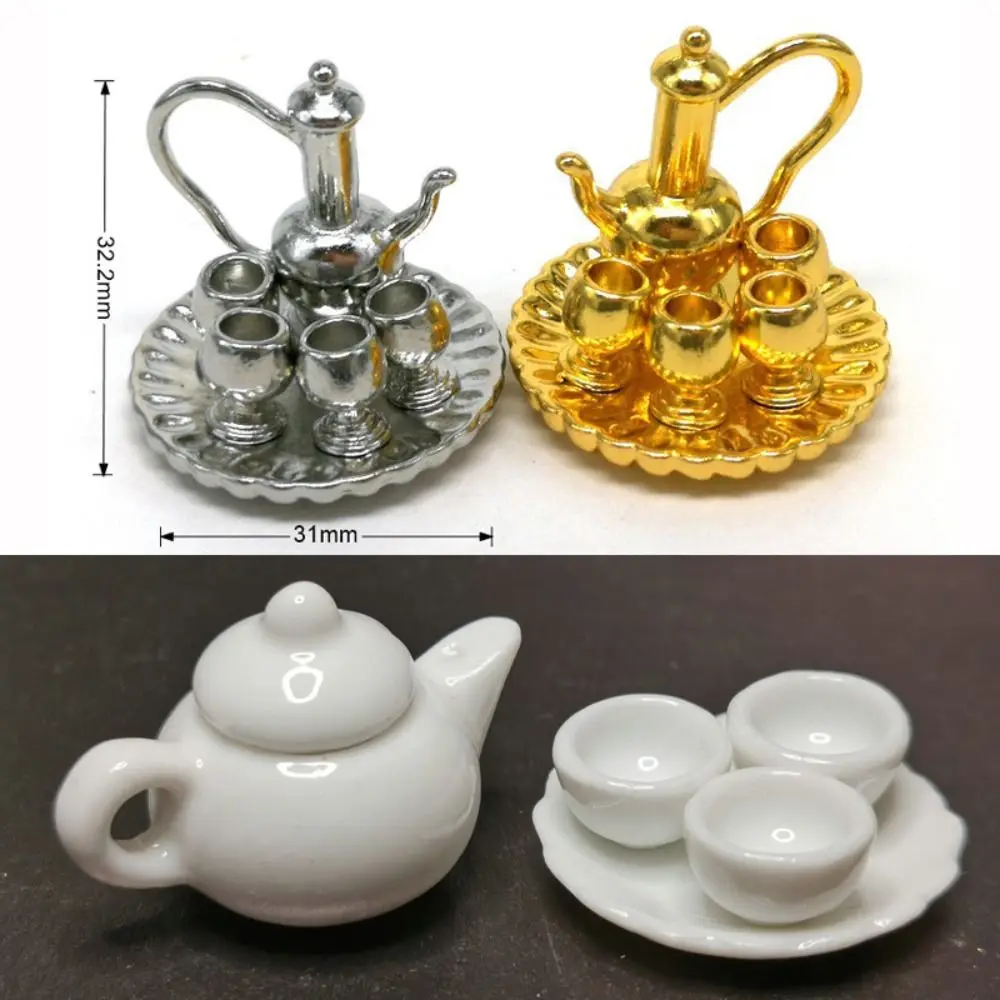 

Миниатюрные аксессуары для кукольного домика, миниатюрный керамический чайный набор, имитация чайника, тарелки, модель чашки, игрушки, украшение для кукольного домика, 1/12
