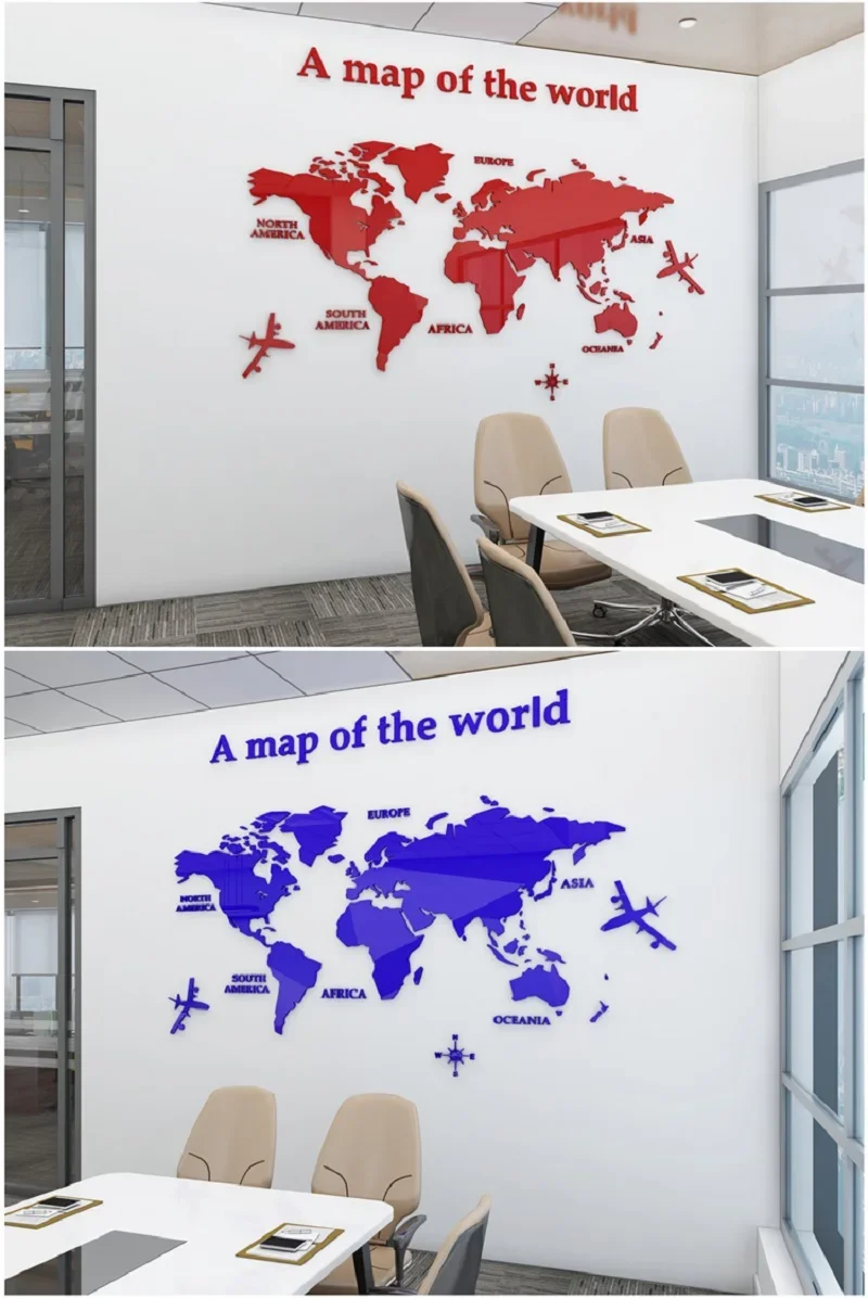 Description Picture 6 of itemEuropean Version 3D Acrylic World Map, Mirror Wall Sticker Decoration, European Style Office Background Wall, Home Decoration