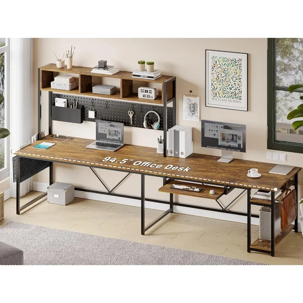 L Shaped Desk with Led Light, Keyboard Tray, Storage Shelves and Headphone Hook for Home Office 3
