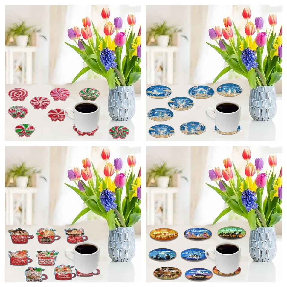 DIY Diamond Painting Crystal Coaster Set for Christmas