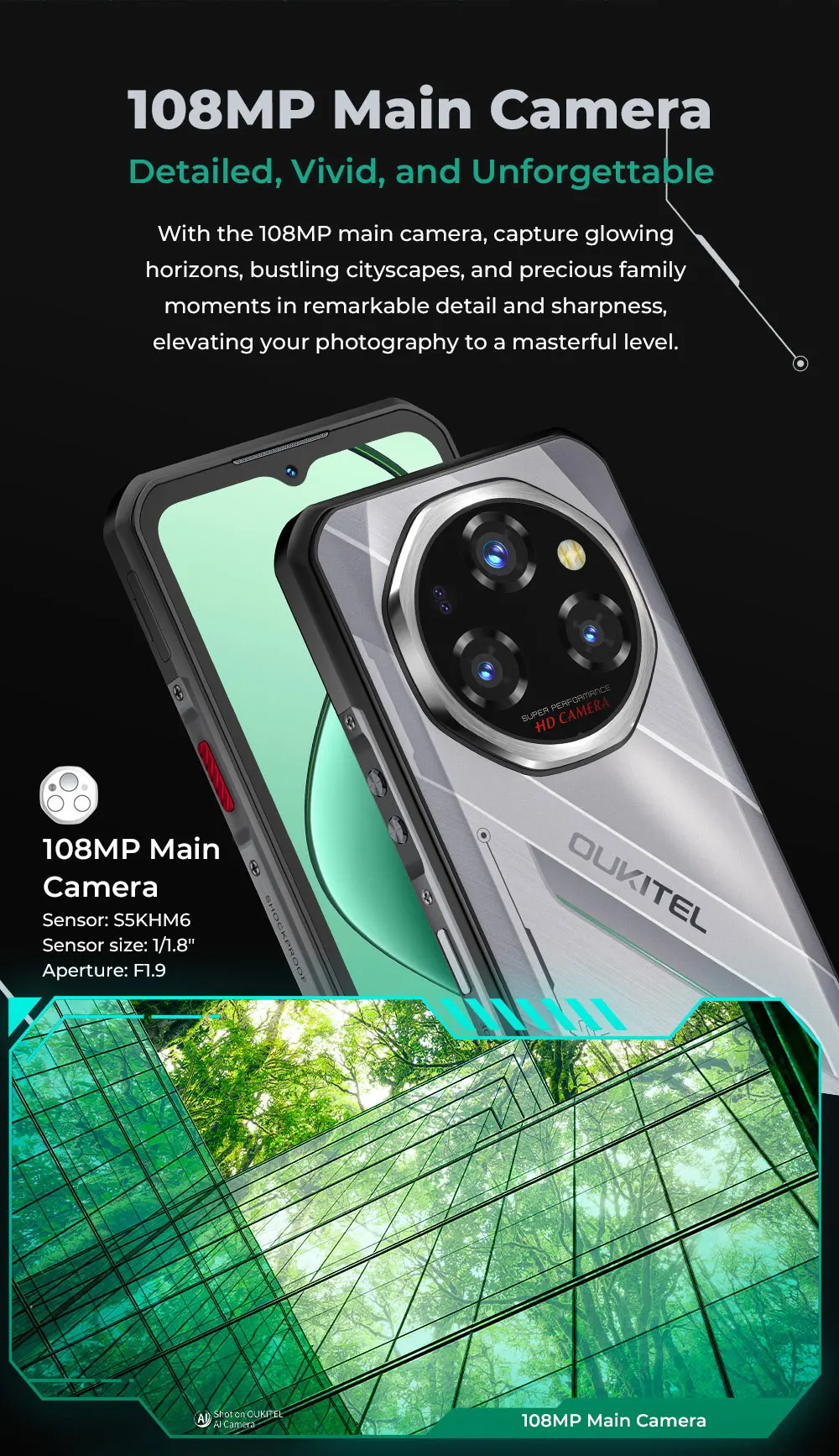 OUKITEL WP62 Android 15 Rugged Smartphone 36GB(12+24) RAM 512GB ROM 6.6'' FHD+ Display 108MP 11000mAh 33W NFC Mobile Phone
