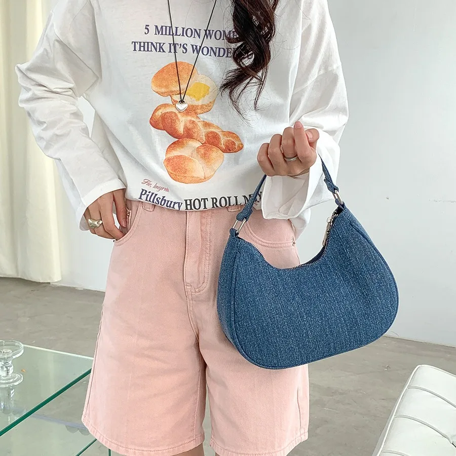 Fashion Denim Women's Designer Handbags Canvas Shoulder Bag Small Phone Flap Purses High Quality Armpit Bags for Women 2024 New
