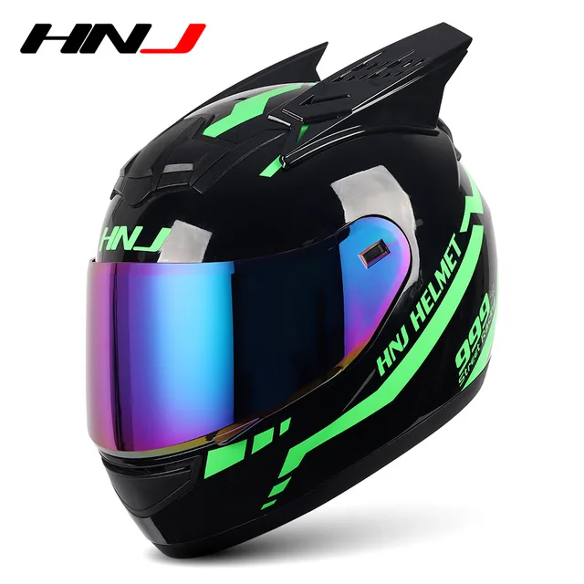 Full Helmet Motorcycle Kask Casco Moto Female Cycling Cap Horn Pink Man Motorcross Motorbike Helmet Casco De Moto HNJ939 939ColorLenHornHelme