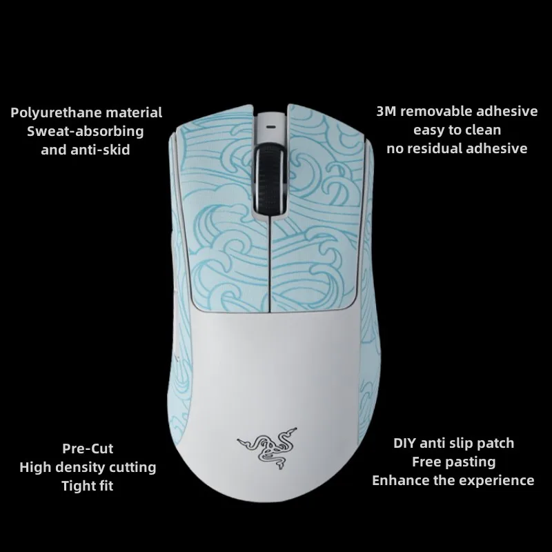 Esports Tiger Gaming Mouse Grip Tape Adesivos Laterais da Pele Resistente ao Suor para Razer Deathadder v3 Pro sem Fio - Imagem 2