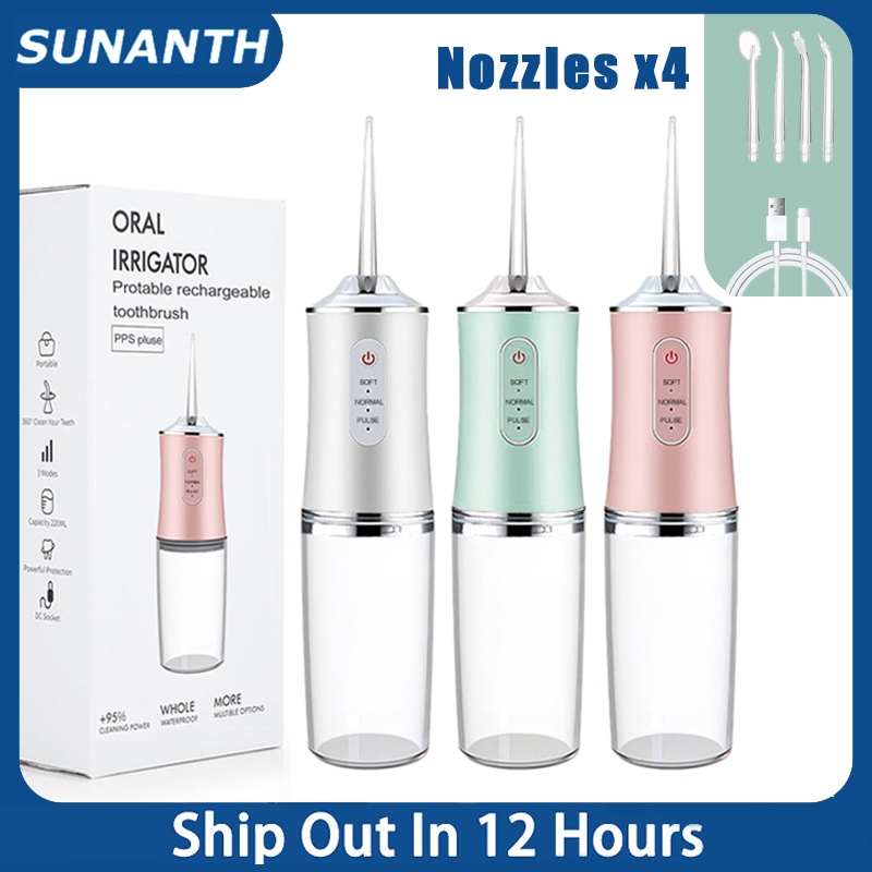 4 nozzles 3 Modes IPX7 Teeth Cleaning Machine Portable Oral Irrigator USB Rechargeable 220ML TankMouth Washing Machine Unisex