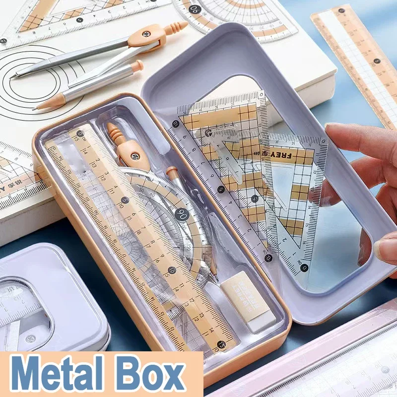 8-Piece Set of Measuring Rules for Students Including Compass Measuring Angle Ruler Triangular Ruler and Drawing Compl