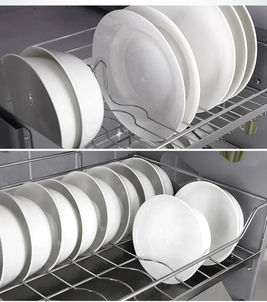 304 stainless steel Kitchen Hanging cabinet dishes pull basket double layer Damping hydraulic lifting drawer baskets bowl shelf
