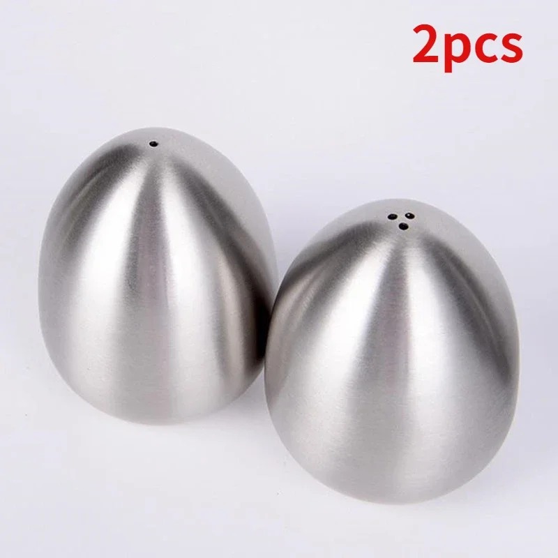 2 Pieces Stainless Steel Pepper Shaker Egg Shaped Salt Set Seasoning Organizer Cooking Tools