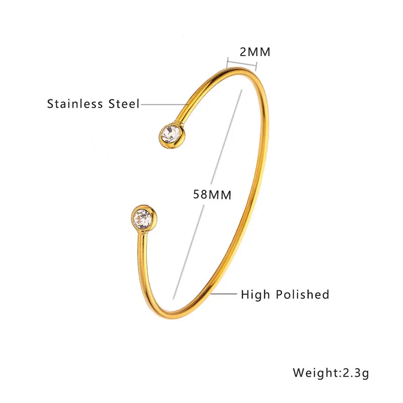 Double cz stone open cuff bangles stainless steel bangles for women minimalist dainty stainless steel jewelry new in 2024 6