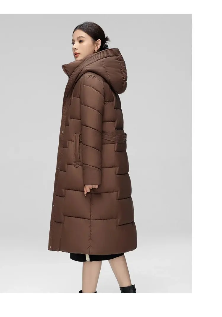Women Winter Mid-Length Cotton Padded Jacket With 2025 New Women Warm Thicken Cotton Coat Korean Loose Hooded Parkas Outwear