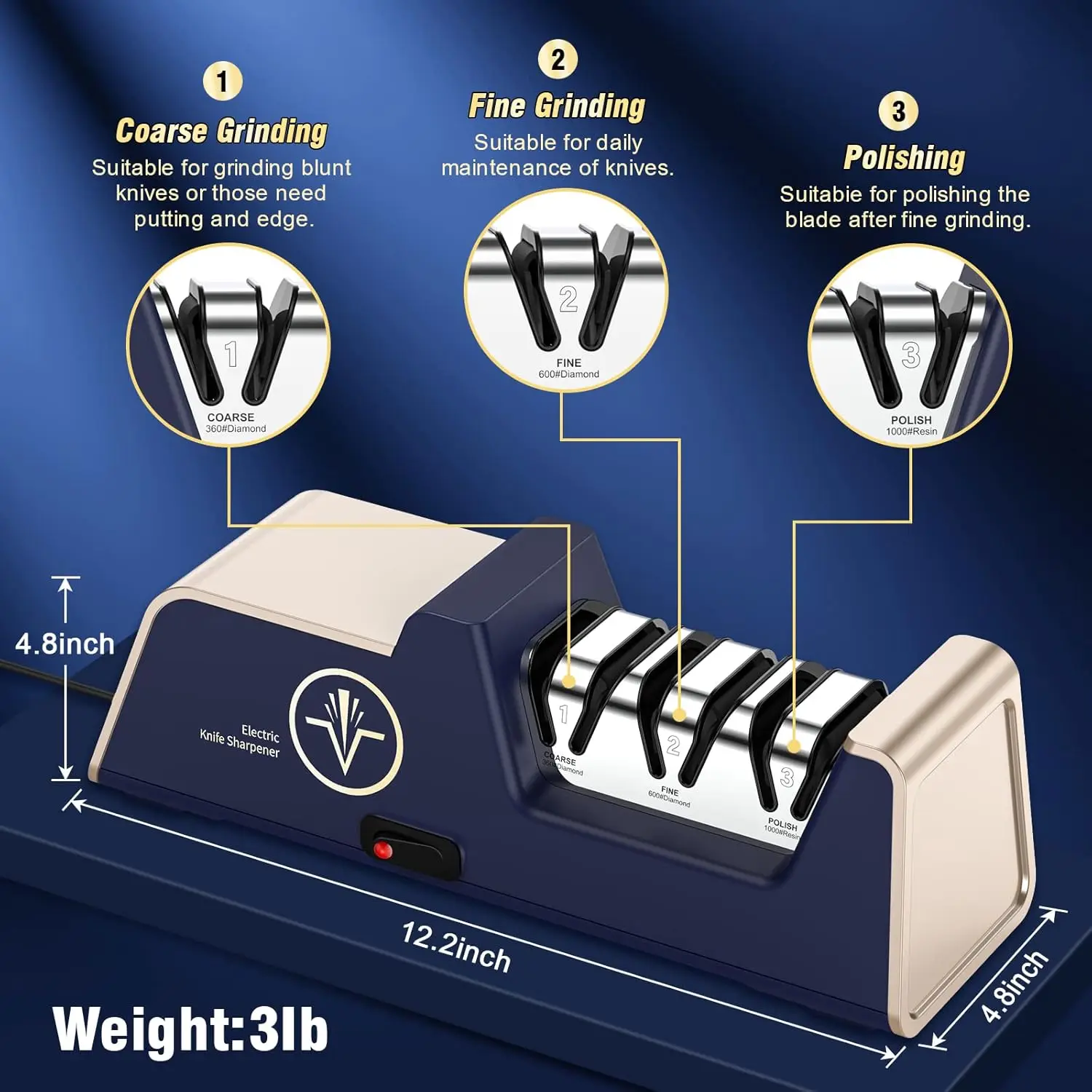 Professional Electric Knife Sharpener with 100% Diamond Abrasives and Precision Angle Guides 3