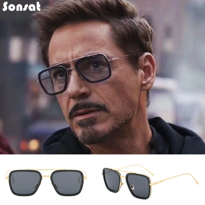 Luxury Fashion Tony Stark Style For Women Sunglasses Men Square Brand Design Sun Glasses Oculos Retro Male Iron Man oculos de