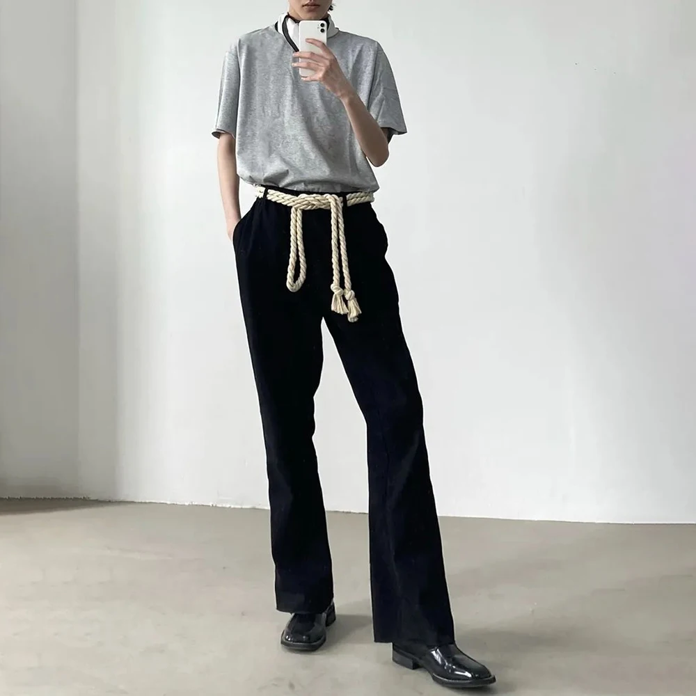2024 European American High Street Micro-la Vibe Wind High Winter Trousers Wide-leg Casual 3D Tailoring Men's Trousers Long Pant