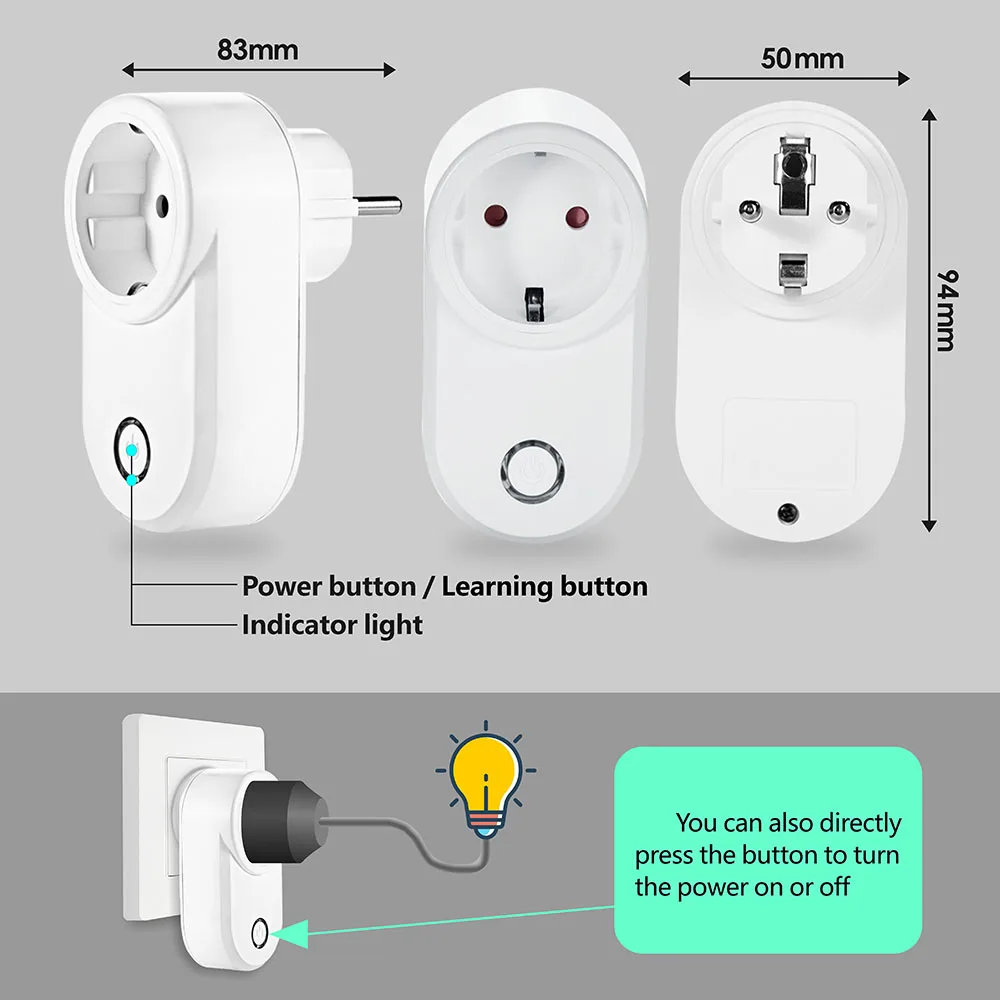 AC 220V 15A 무선 원격 제어 전기 소켓 스위치 433mhz Rf 콘센트 EU 플러그 라운드 송신기, LED 가전 제품