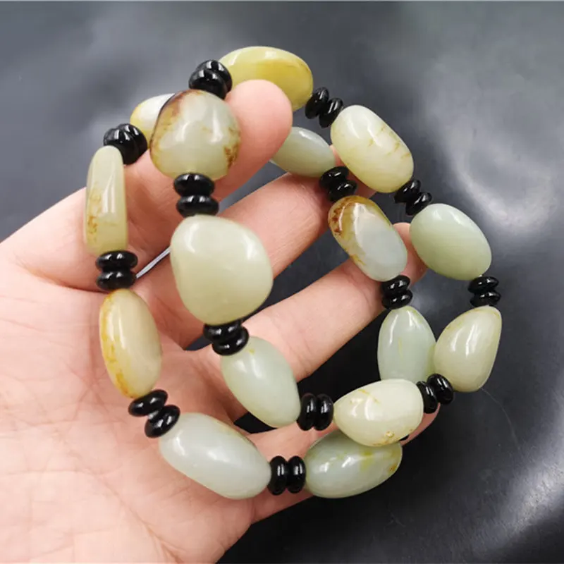 

Natural real chalcedony hetian jade beads jade carved arbitrarily shaped beads bracelets for woman men with jade bracelet Gift