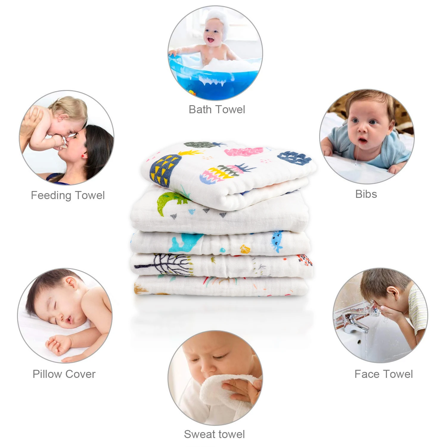 5pcs Baby Muslin Squares 70x70cm Muslin Cloths for Baby 6 Layer Super Soft and Absorbent Face Cloths