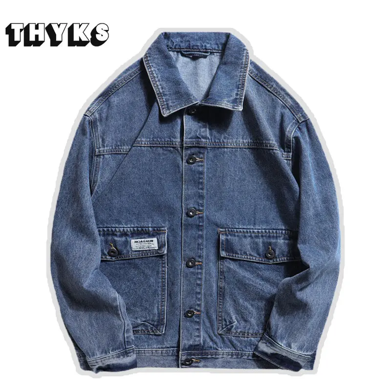 

Cotton Denim Jacket for Men High Grade Multiple Pockets Vintange Casaco Jaqueta Motociclista Blue Slim Fit Outdoor Coats Men