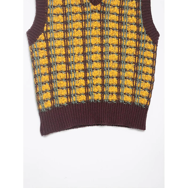 Texture Knitting Vest Sleeveless Pullover V neck Women Sweater Vest 2025 New Y2K Vintage Knitwear Women's Autumn Clothing ﻿