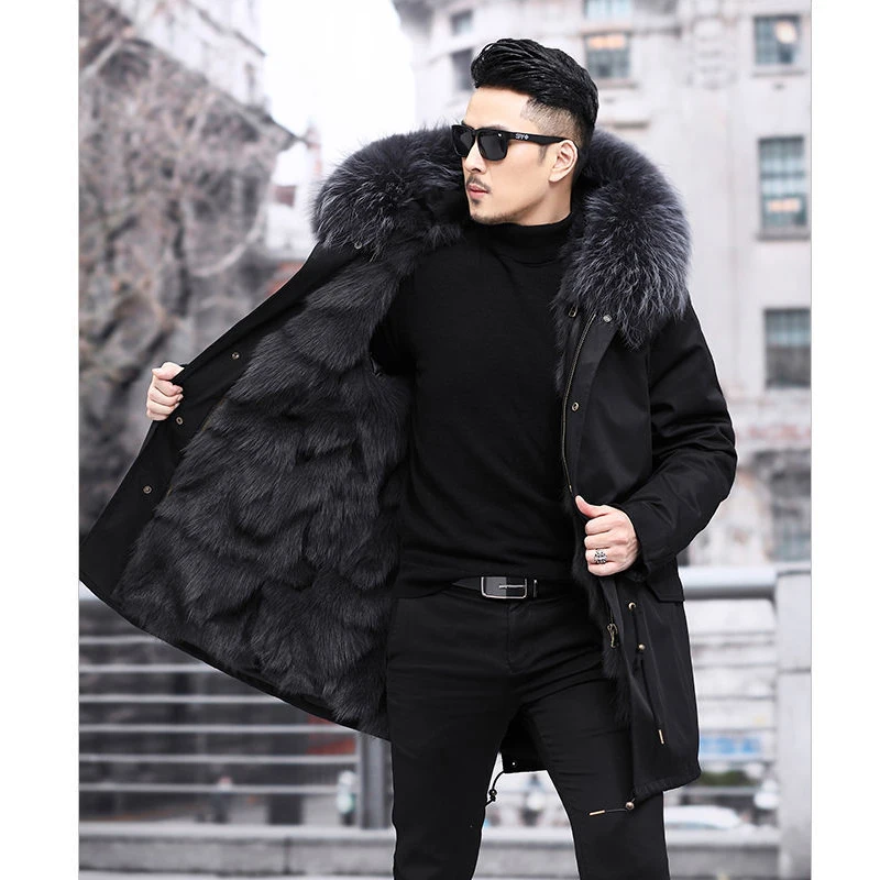 Parker Men's Imitation Fur Liner Winter Warm New Fur One-piece Coat Imitation Mink Fleece Mid-length Fur Coat 2