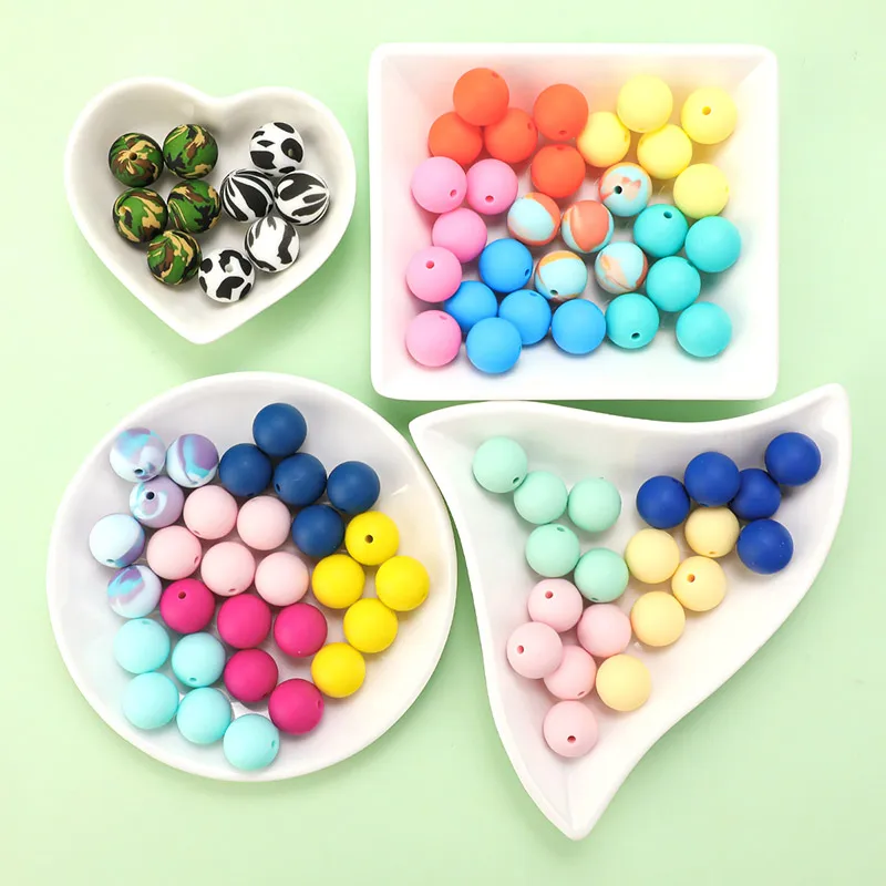 

TYRY.HU 100Pcs 15mm Round Bead Silicone Beads DIY Necklace BPA Free Food Grade Baby Teethers Baby Teething Toys Beads Charms