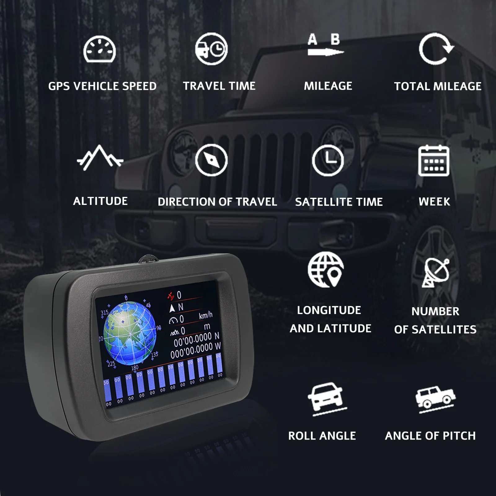 A65 헤드업 디스플레이 OBD 경사 계량기 GPS 디지털 오프로드 LCD 디스플레이 롤 피치 각도 마일리지 고도 온보드 컴퓨터