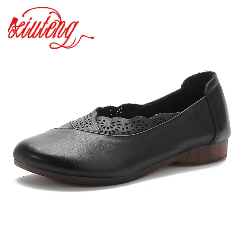 

Xiuteng 2023 New Genuine Leather Flats Women Shoes Round Toe Casual Shallow National Style Soft Handmade Concise Ladies Shoes