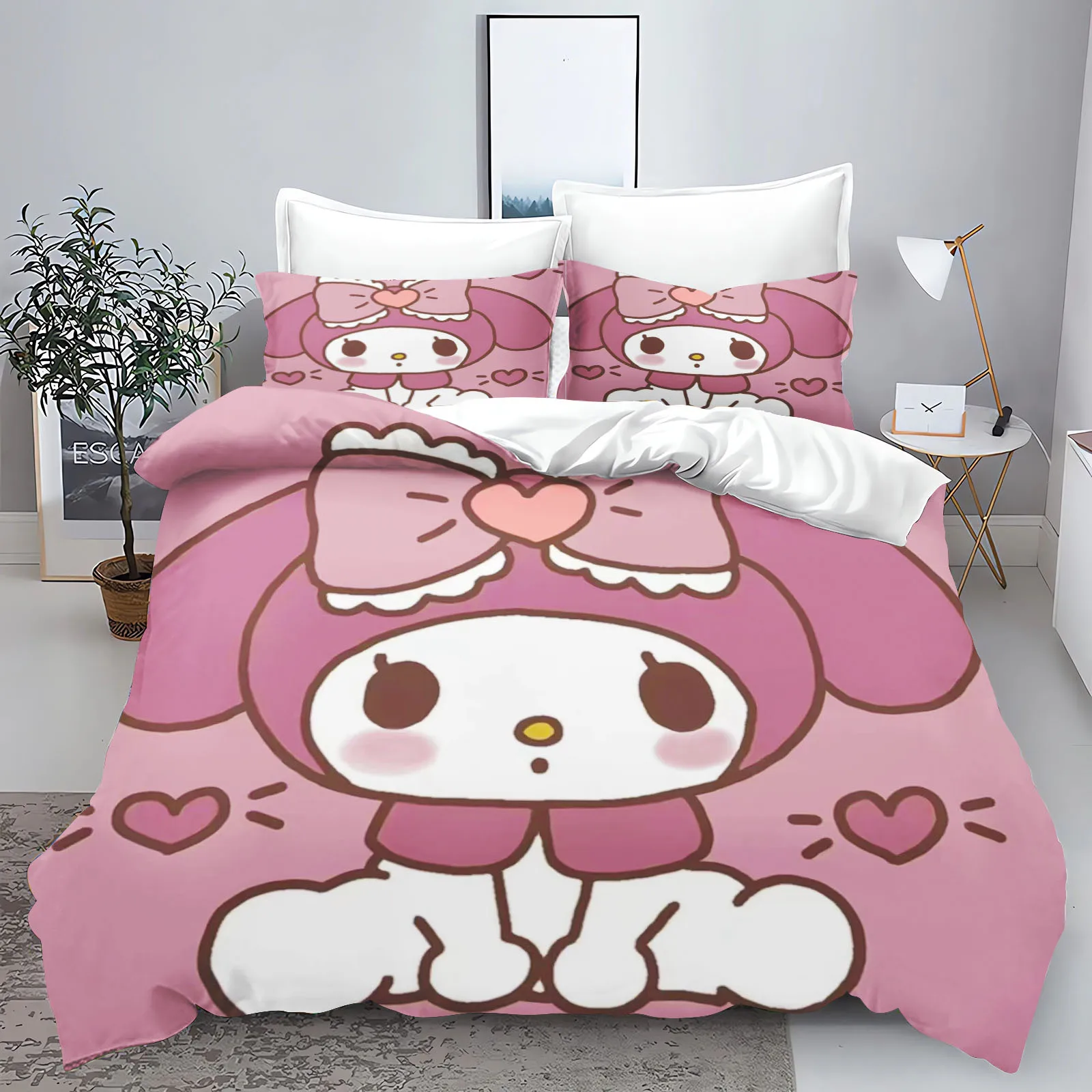 Sanrio Series Kurome 100% Polyester Printed Bedding Set Duvet Cover Queen Cotton Cute Printed Cartoon Quilt Cover With Pillowcas