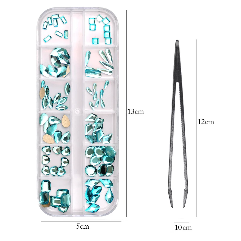 

120 шт., Аквамарин/Lt. Роза, блестящие алмазные ногти разной формы с плоской задней стороной для профессионалов