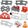 Big Size Bricks Track Train Switch Straight Curved Rail Tracks City Traffic Large Building Bricks Bridge Toys Compatible Duploes 1