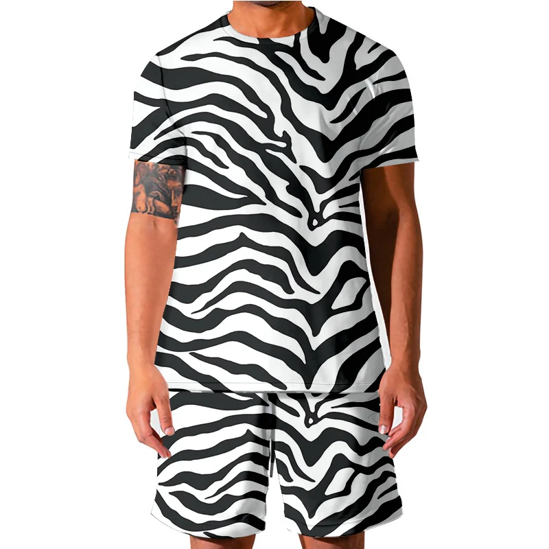 Tank Shorts Men's Tracksuit T-shirt Shorts Suit Two Piece Sets Summer 3D Print Zebra Stripes Short Sleeve Leisure Sportswear