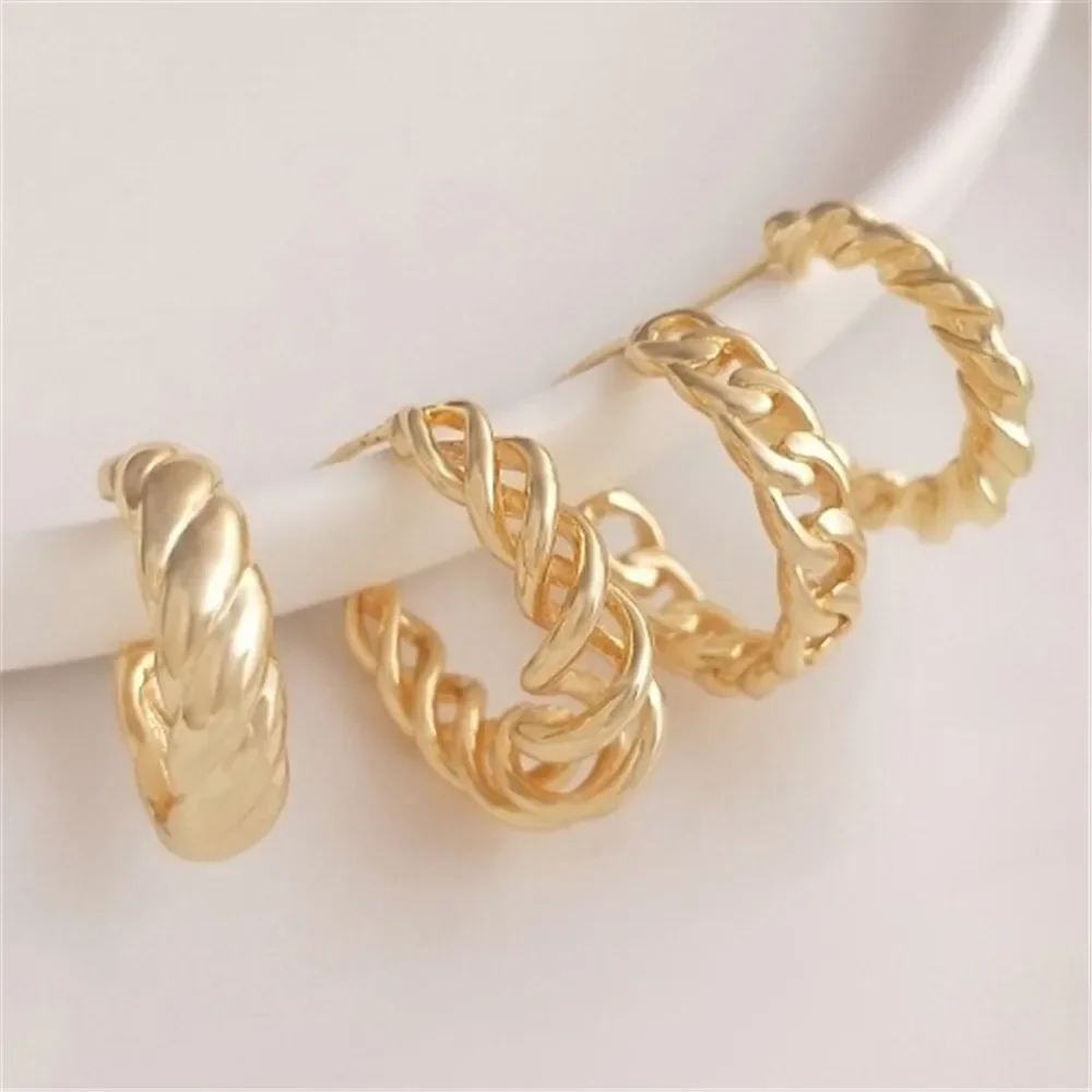 

14K Gold Thread C-shaped Fried Dough Twists Earrings 925 Silver Needle Earrings Fashion Luxury Temperament Female Ear Jewelry