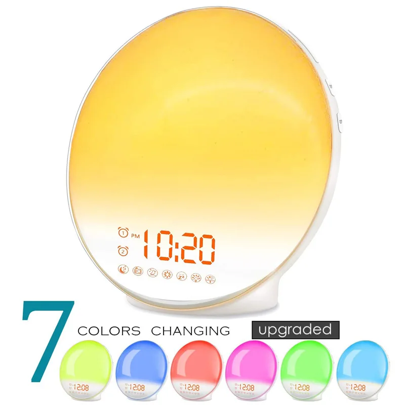 

Colorful Atmosphere LED Natural Wake-up Light Alarm Clock Simulation Sunrise Sunset FM Radio Decoration Bedside Night Light