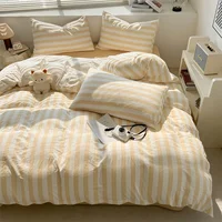 Washed Cotton Double Yarn Crepe Striped Quilt Set 3-4 Pillowcase with Sheet Bedding Cover Supplies 200x230 220x240 Skin Friendly 2