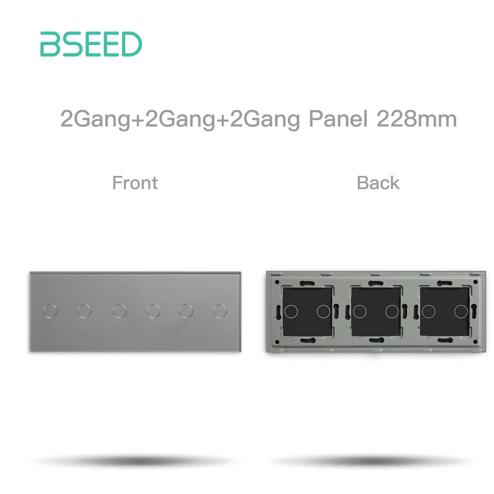 BSEED Triple EU Standard Wall Glass Panel 3/6/9Gang Touch Switch Crystal Panel With Metal Frame DIY Part 228mm