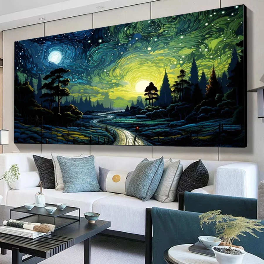Fullcang Large Size Diamond Painting Van Gogh's Starry Sky Scenery Diy Full Mosaic Embroidery Picture Wall Decor