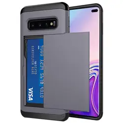Slide Armor Wallet Case with Card Slots Holder - Protective Cover for Samsung Galaxy and Note Series (Gray)