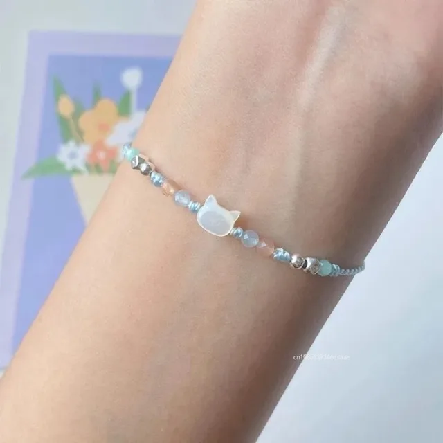 2/1pcs Cartoon Cats Woven Bracelet Transparent Resin Beads Bracelet Girl Heart Accessories Gifts for Couple Valentine's Day