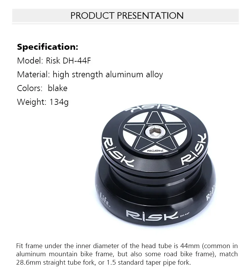 Description Picture 6 of itemRisk Bicycle Headset Integrated 1 1/8 Steering Column 34 41 41.8 44 49.7 50.6 55 56Mm Mountain Bicycle Press Bearings Box Fork