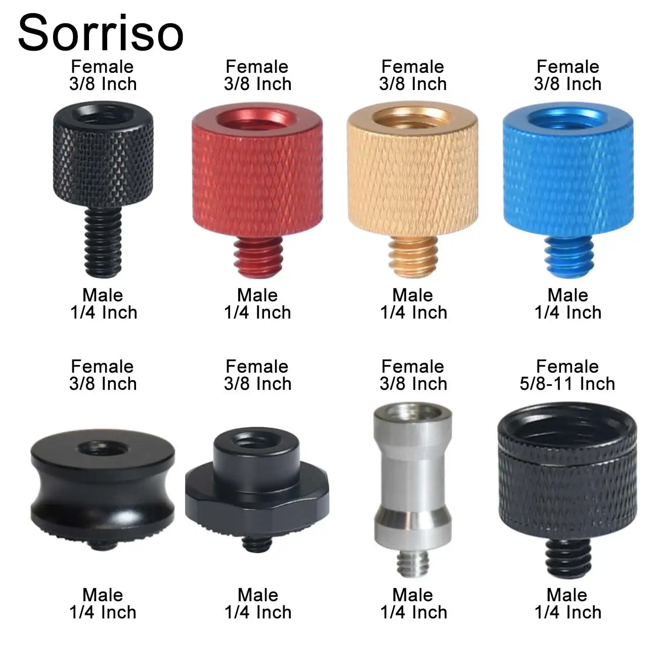 Sorriso Male 1/4 Inch" To Female 3/8 5/8 M4 M5 M6 M8 M10 Camera Screw ball head Adapter Mount For phone tripod holder Stand