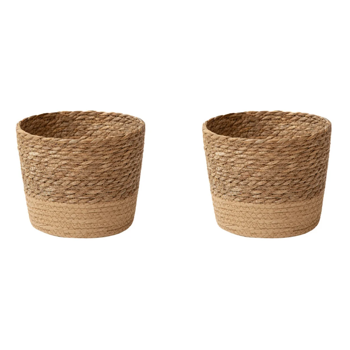 BAAU 2X Straw Weaving Flower Plant Pot Wicker Basket Rattan Flowerpot Storage Basket Handmade Woven Planter M