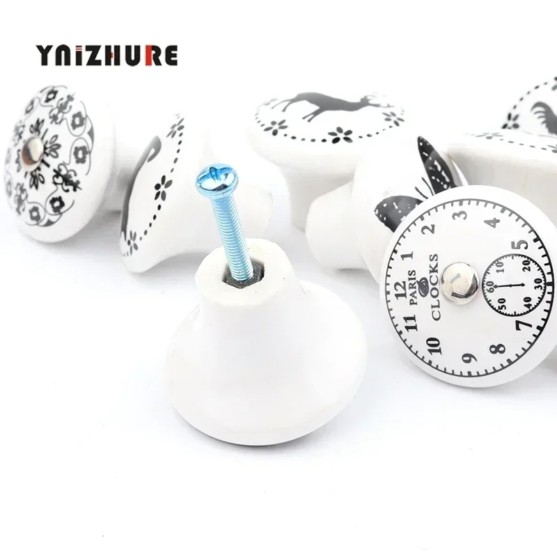 Furniture Handles Kitchen Door Handles White Print Ceramic Door Knobs And Handles Furniture Drawer Knobs Cupboard Door Handles Single Hole Cabinet With Screws