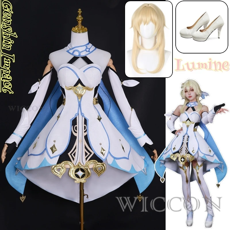 

Lumine Anime Game Genshin Impact Cosplay Costume Clothes Wig Shoes Uniform Cosplay Halloween Party Woman Traveler Lumine