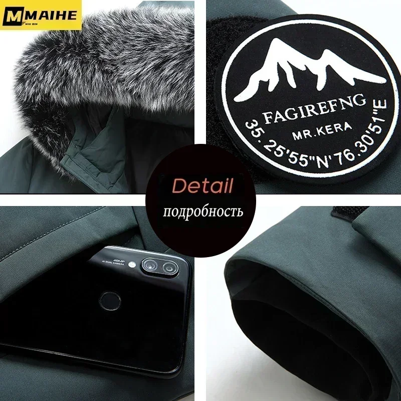 Down Jacket Mens Jacket Winter Long Down Jacket For Men Fur Collar Hooded Duck Down Coat
